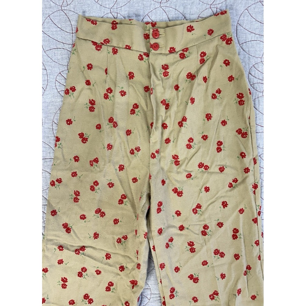 VTG 70s High Waisted Wide Leg Pants Genie Zipper Floral Embroidered Pants / Sz 9